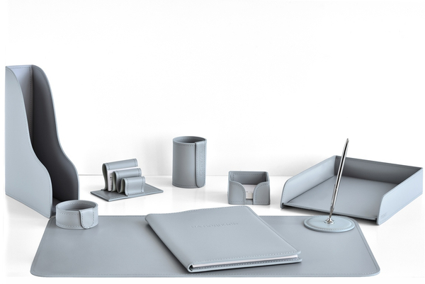 Настольный письменный набор 9 предметов из кожи, цвет серый