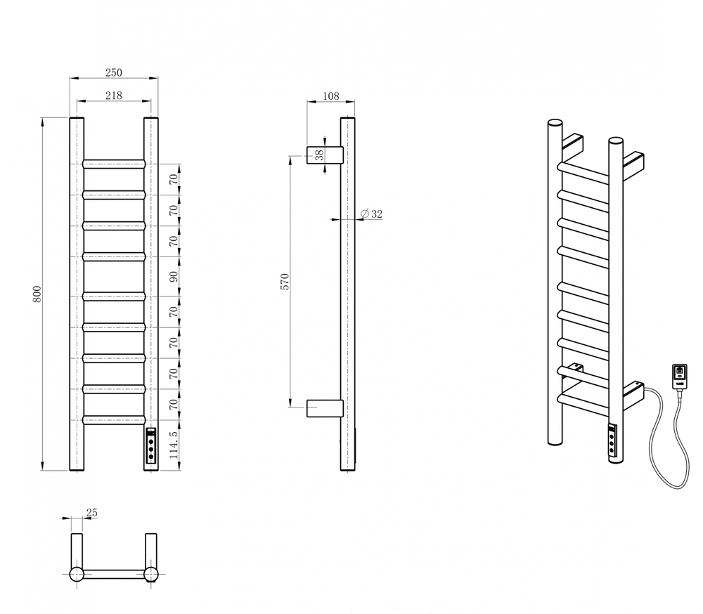 Полотенцесушитель электрический WONZON & WOGHAND BONN, Темный графит (WW-AL4092-GM)