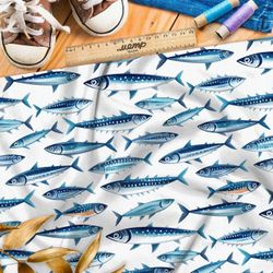 Ткань премиум Оксфорд 600D синие морские рыбы