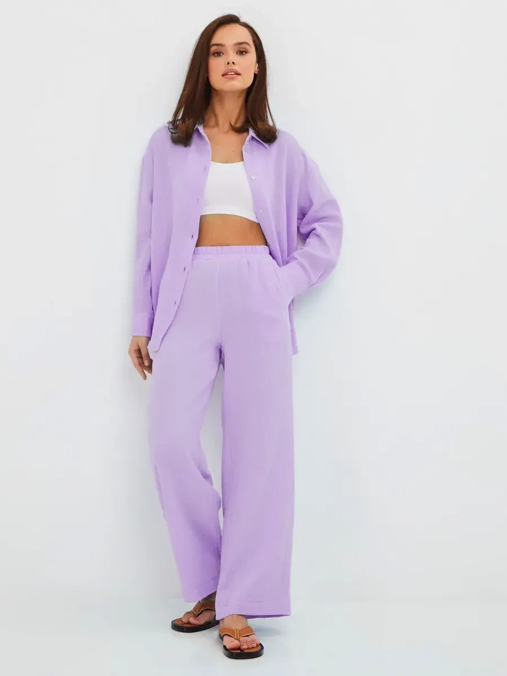 Костюм - пижама с брюками из муслина домашний оверсайз