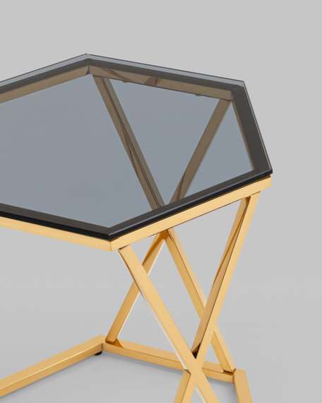 Журнальный столик Круз 48*42 стекло smoke сталь золото