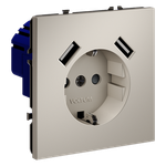 Розетка встраиваемая VOLTUM S70 с заземлением и защитными шторками, 16А, с USB, A+A, (кашемир)