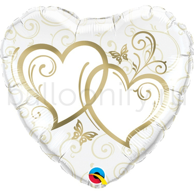 Фольгированная фигура, сердце, Сердца переплетенные Gold,