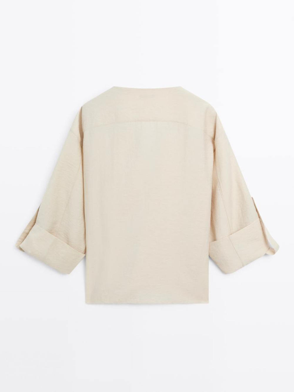 Massimo Dutti Рубашка с подворачиваемыми рукавами, натуральный, кремовый