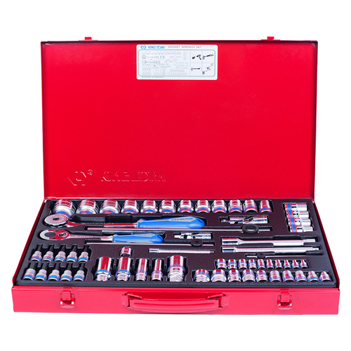 KING TONY (9063MR01) Набор торцевых головок с принадлежностями 1/4"+3/8"+1/2", 12-гранные, 4-32 мм, 62 предмета