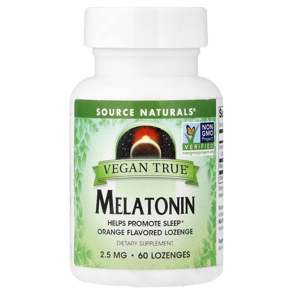 Source Naturals, Vegan True®, мелатонин, апельсин, 60 пастилок