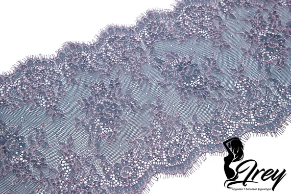 01-11 Кружево шантильи 21 см, сапфир/пудра