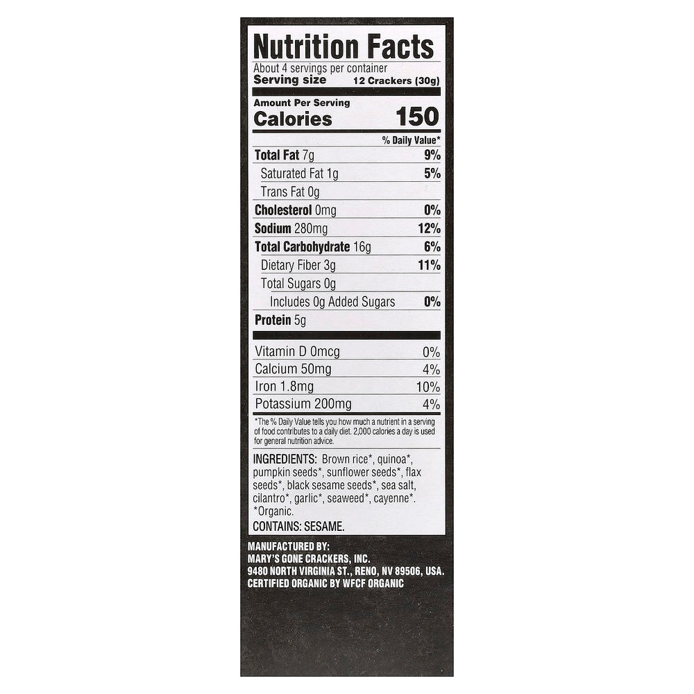 Mary's Gone Crackers, органические крекеры из суперсемена, морские водоросли и черный кунжут, 113 г (4 унции)