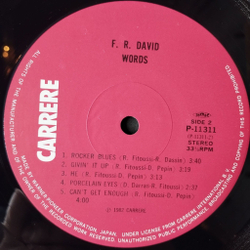 Винтажная виниловая пластинка LP F.R. David Words (Japan 1983) (Obi) Porcelain Eyes