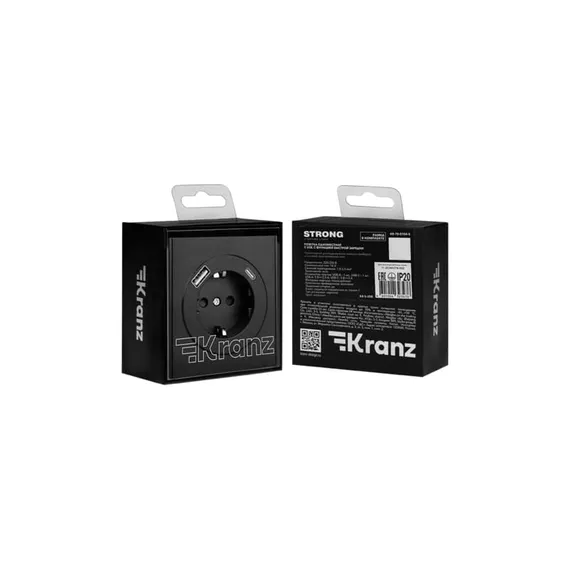 Розетка STRONG 1-ая с/з с/у з/ш 16А с USB A+C быстрой зарядки 5В/3А антрацит KRANZ