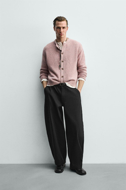 ZARA КАРДИГАН ИЗ СМЕСОВОЙ ШЕРСТИ С ПУГОВИЦАМИ, РОЗОВЫЙ