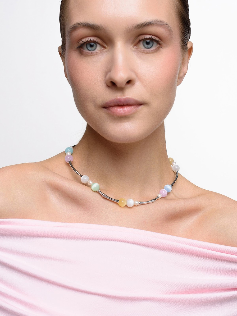 Колье Bubble Multicolor с селенитом Silver