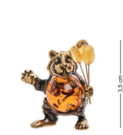 Народные промыслы AM-3179 Фигурка «Тигренок с букетом» (латунь, янтарь)