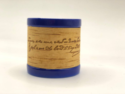 Кружка малая фарфоровая без ручки c берестой и с цитатами Лермонтова. Lermontov forever.