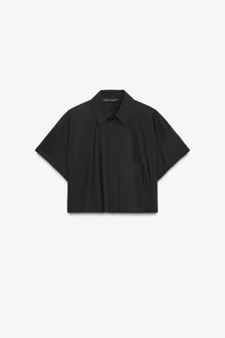 ZARA УКОРОЧЕННАЯ РУБАШКА ИЗ ПОПЛИНА, ЧЕРНЫЙ