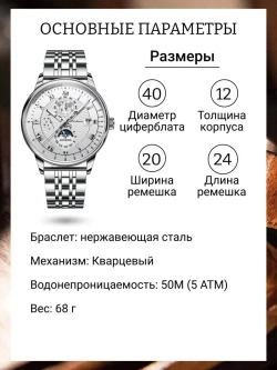 Часы наручные кварцевые POEDAGAR на металлическом браслете, серебристый W9022160-11