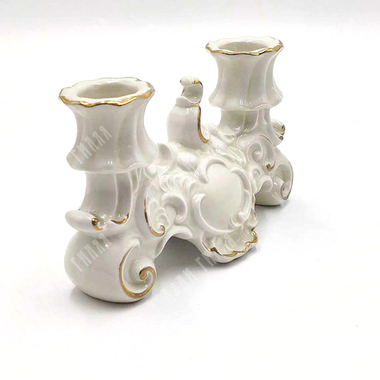 Подсвечник на две свечи. Фарфор, роспись золотом. 1919–1926 гг., Германия, Валлендорф, Фрауройт.