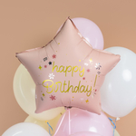 Шар (18''/46 см) Звезда, Happy Birthday (звездочки), Розовый, Сатин