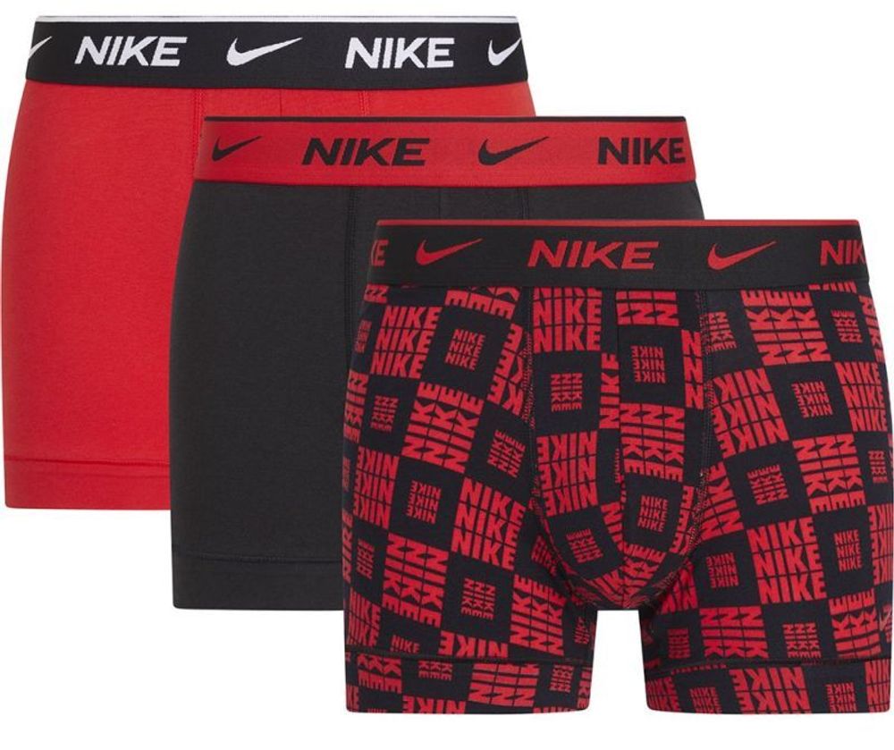 Мужские спортивные боксеры Nike Everyday Cotton Stretch Trunk 3P - logo checkers print/uni red/black