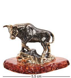 Народные промыслы AM-2711 Фигурка «Бык Брангус» (латунь, янтарь)