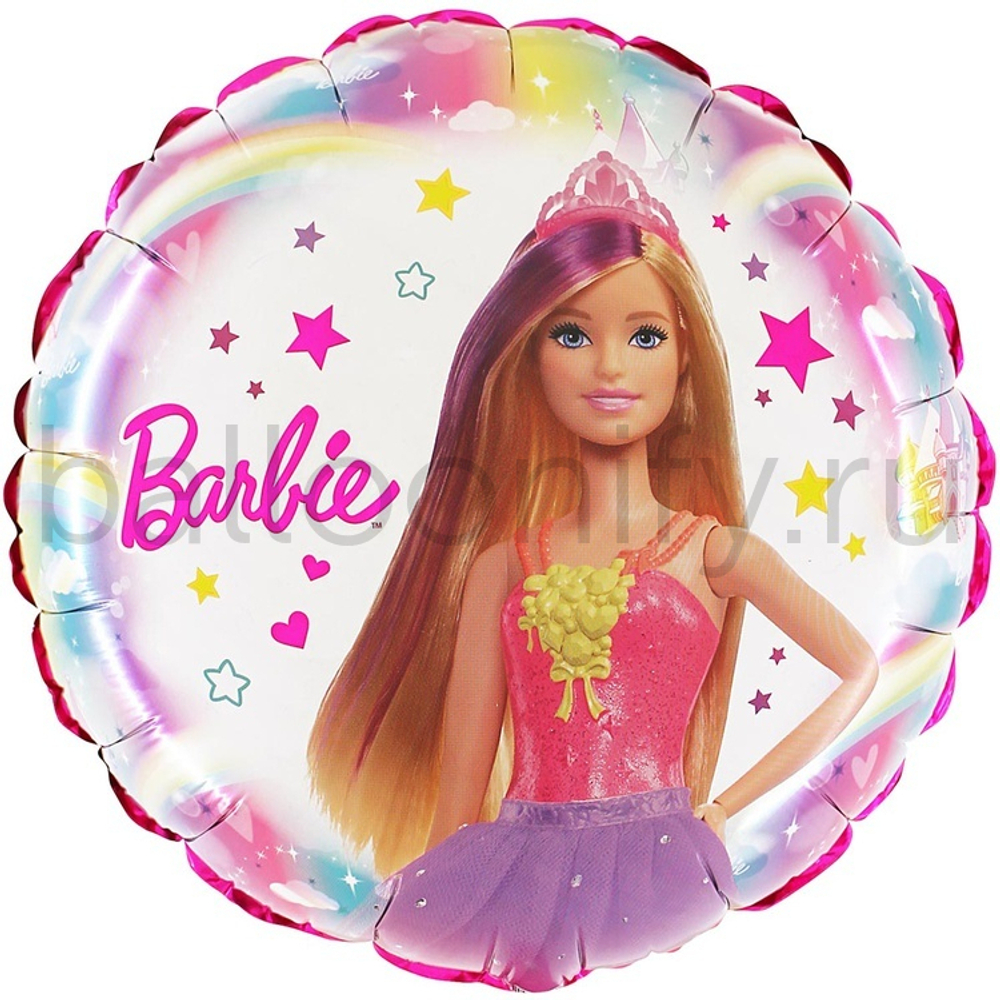 Фольгированная фигура, круг, Барби,18"/46СМ