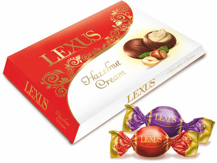 Конфеты Lexus Box молочного шоколада с ореховым кремом (красно-белая коробка) 150г