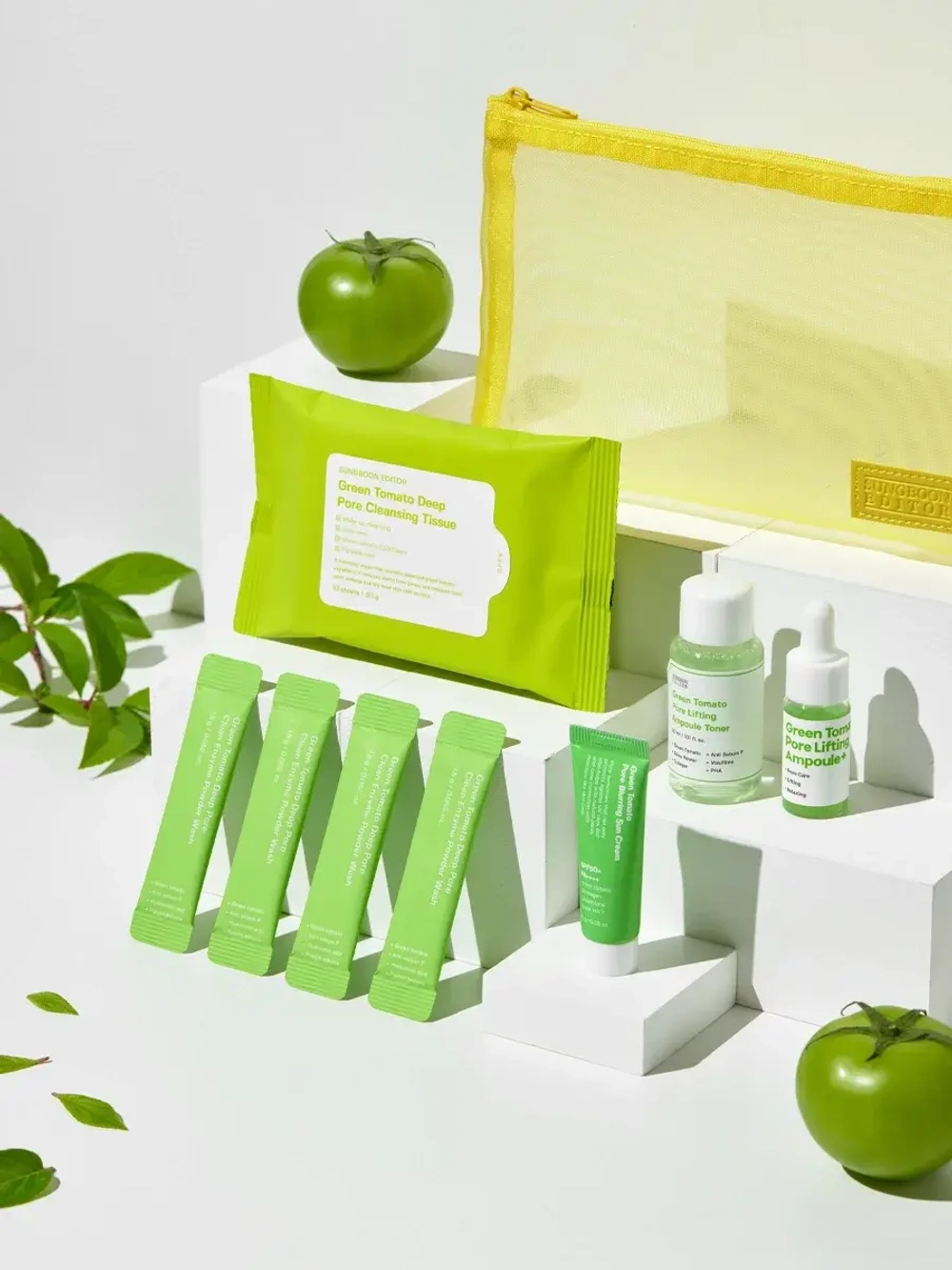 Sungboon Editor Дорожный набор: салфетки + энзимная пудра + тонер + сыворотка + санскрин Green Tomato Travel Kit