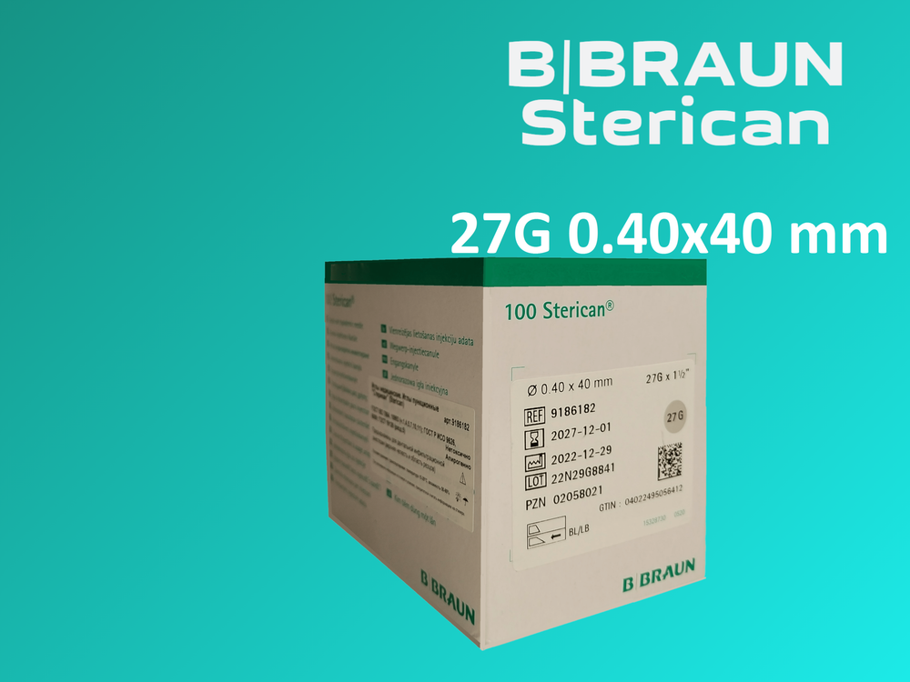 Игла инъекционная 27G (0,40х40мм) СТЕРИКАН (Sterican) уп.100шт B.Braun, Германия
