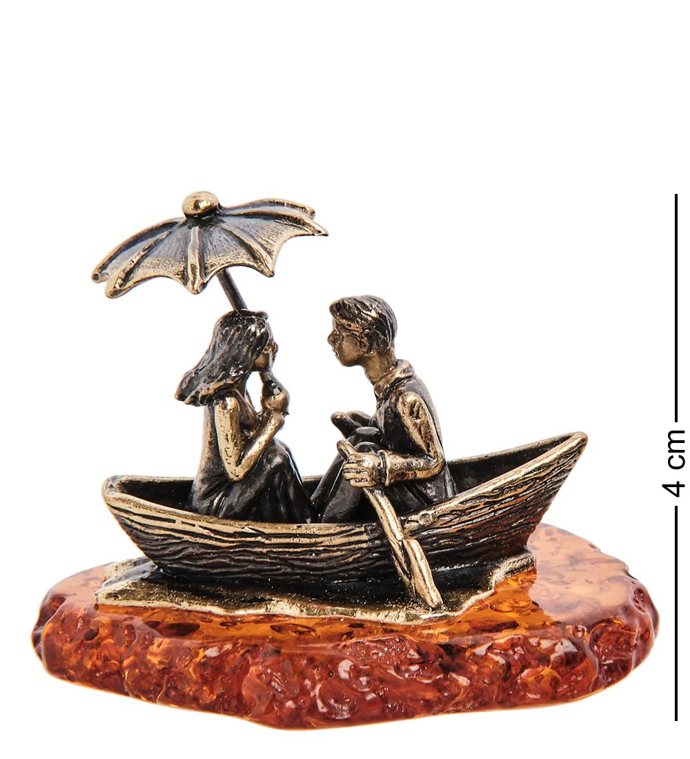 Народные промыслы AM-3214 Фигурка «Парочка Речная прогулка» (латунь, янтарь)