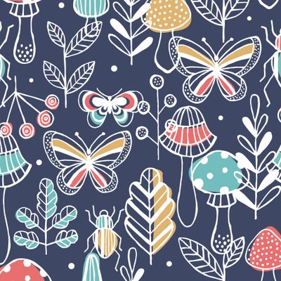 Грибы и жуки в лесу на тёмном