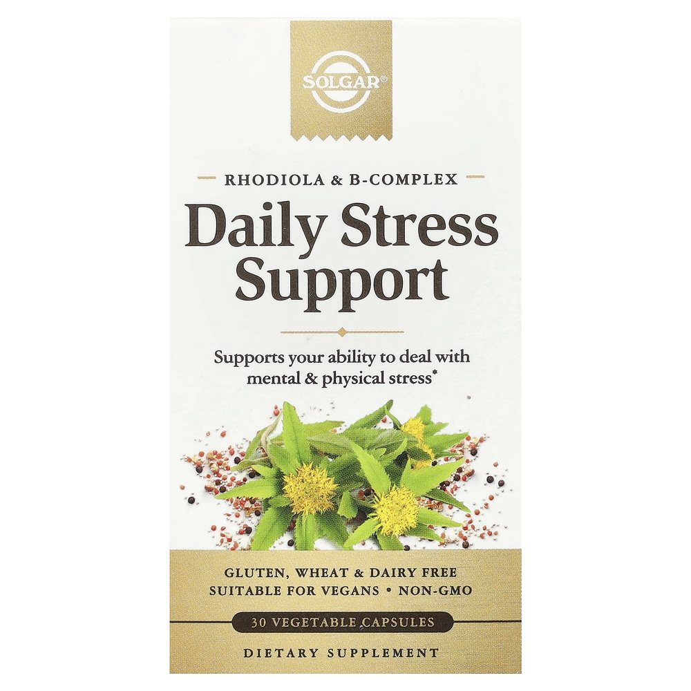 Solgar, Rhodiola & B-Complex, ежедневная поддержка при стрессе, 30 растительных капсул