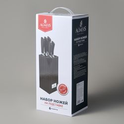 НАБОР НОЖЕЙ AGNESS НА ПЛАСТИКОВОЙ ПОДСТАВКЕ, 6 ПРЕДМЕТОВ
