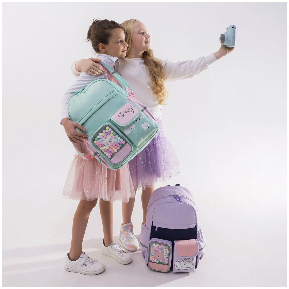 Рюкзак BRAUBERG PASTEL с термонашивками в комплекте, "Funny clouds", мятный, 40х29х14 см, 271421