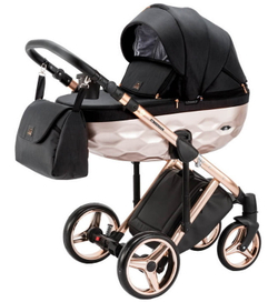Детская коляска Adamex Chantal Star Collection 2 в 1 STAR005 ЧЕРНЫЙ+РОЗОВ.ЗОЛОТО РАМА