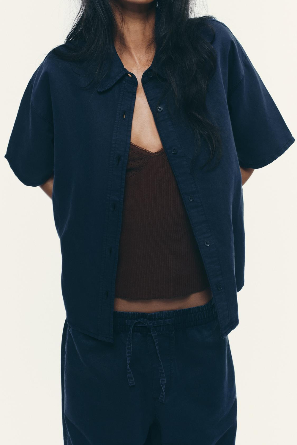 ZARA РУБАШКА ИЗ ЛЬНА И ХЛОПКА, СИНИЙ