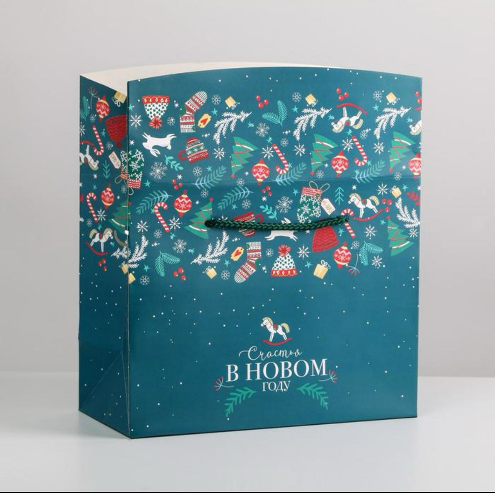 Пакет-коробка «Счастья в Новом году», 23 × 18 × 11 см