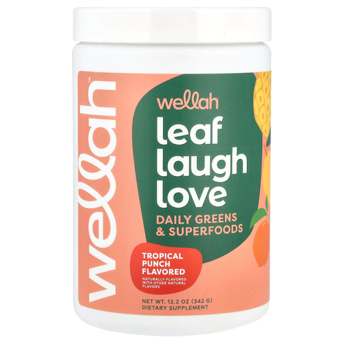 Wellah, Leaf Laugh Love, Daily Greens & Superfood, тропический пунш, 342 г (12,2 унции)