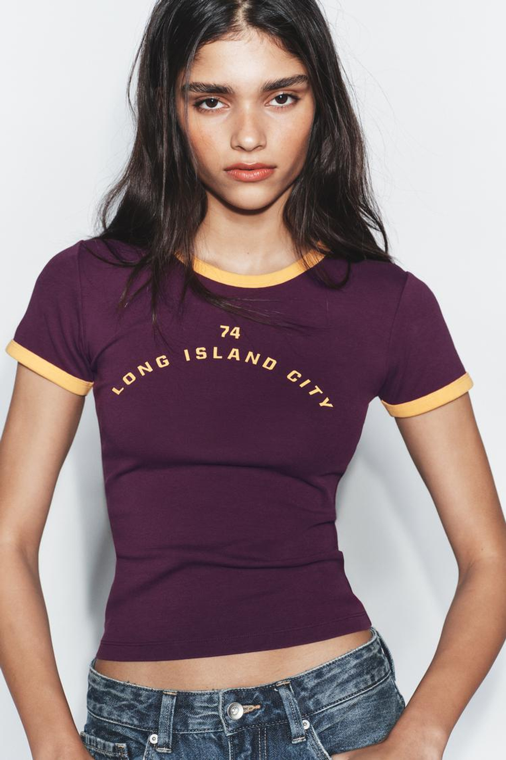 ZARA ФУТБОЛКА С НАДПИСЬЮ, ВИННЫЙ