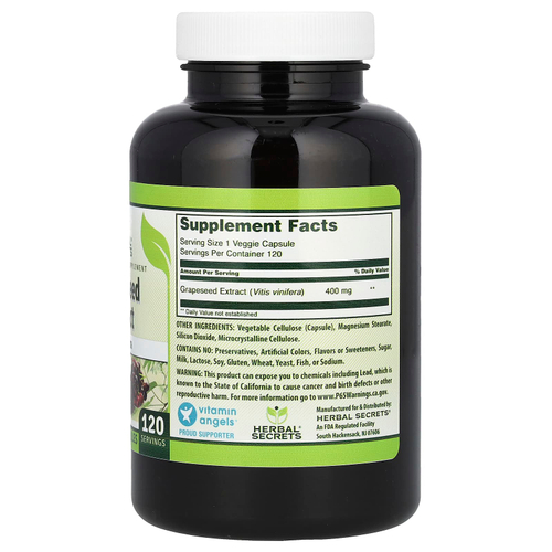 Herbal Secrets, Экстракт виноградных косточек, 400 мг, 120 растительных капсул
