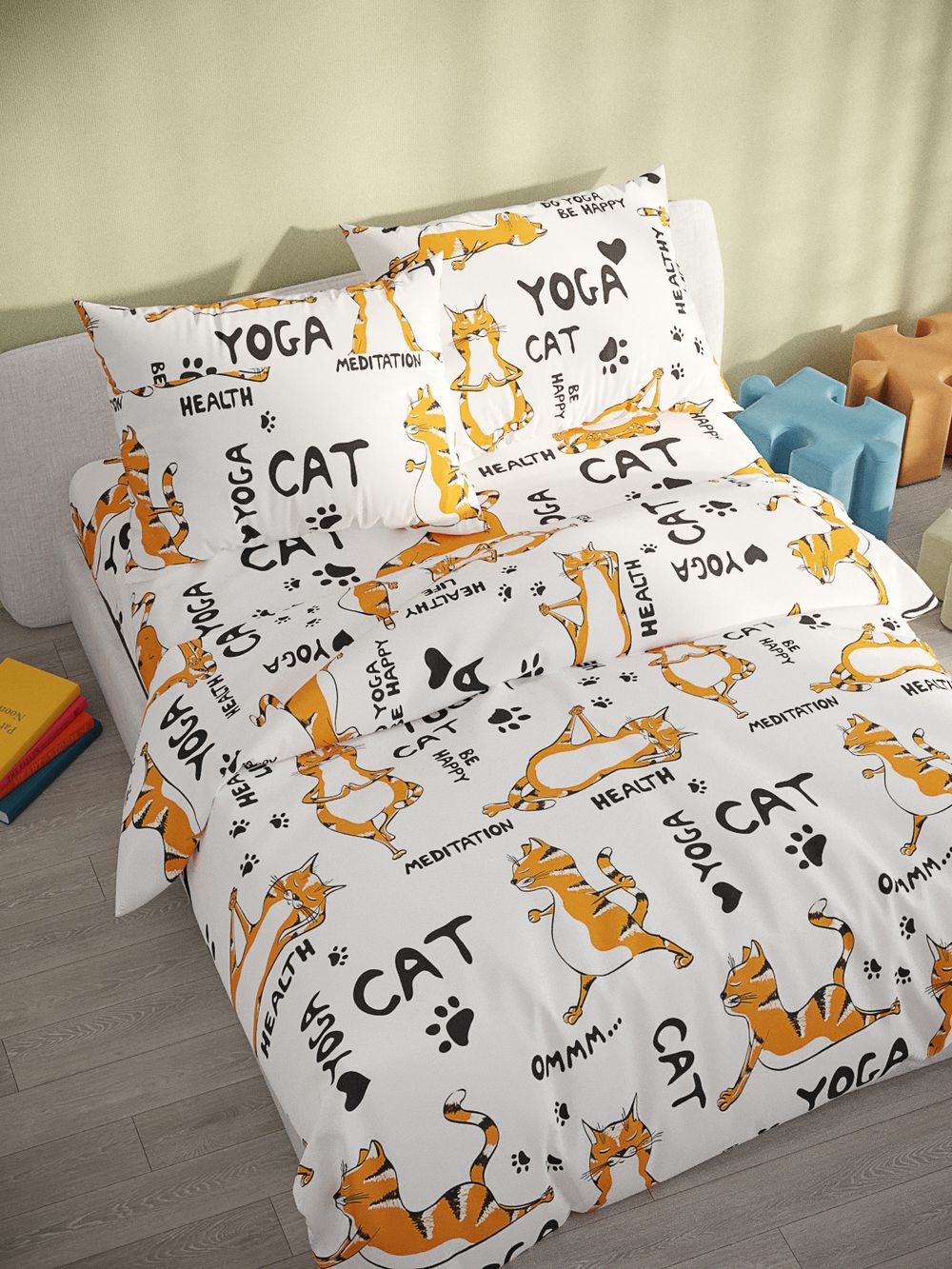 Наволочка комплект 2шт бязь Сказка "Yogacat" 70x70 см на молнии
