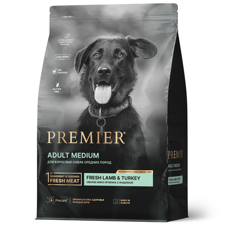 Сухой корм Premier Dog Lamb&Turkey ADULT Medium для собак средних пород свежее мясо ягненка с индейкой 10 кг