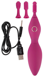 Ярко-розовый клиторальный вибратор с 3 насадками Spot Vibrator with 3 Tips - 17,9 см. (Цвет: ярко-розовый)