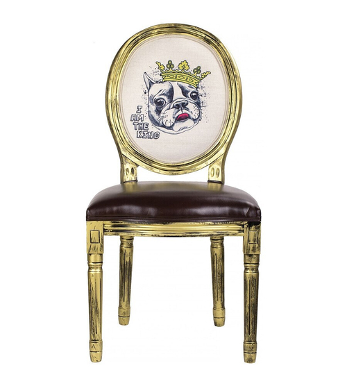 Стул "Бульдог в короне" 48x46x96см Дерево/полиуретан/кож.зам/лён