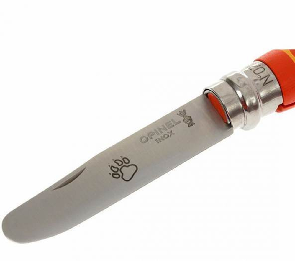 Нож My First Opinel 07 inox, закругленное лезвие, оранжевый с рисунком