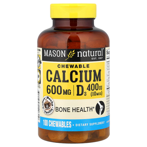 Mason Natural, Chewable Calcium + D3, вкус кофе-мокко, 600 мг, 100 жевательных таблеток