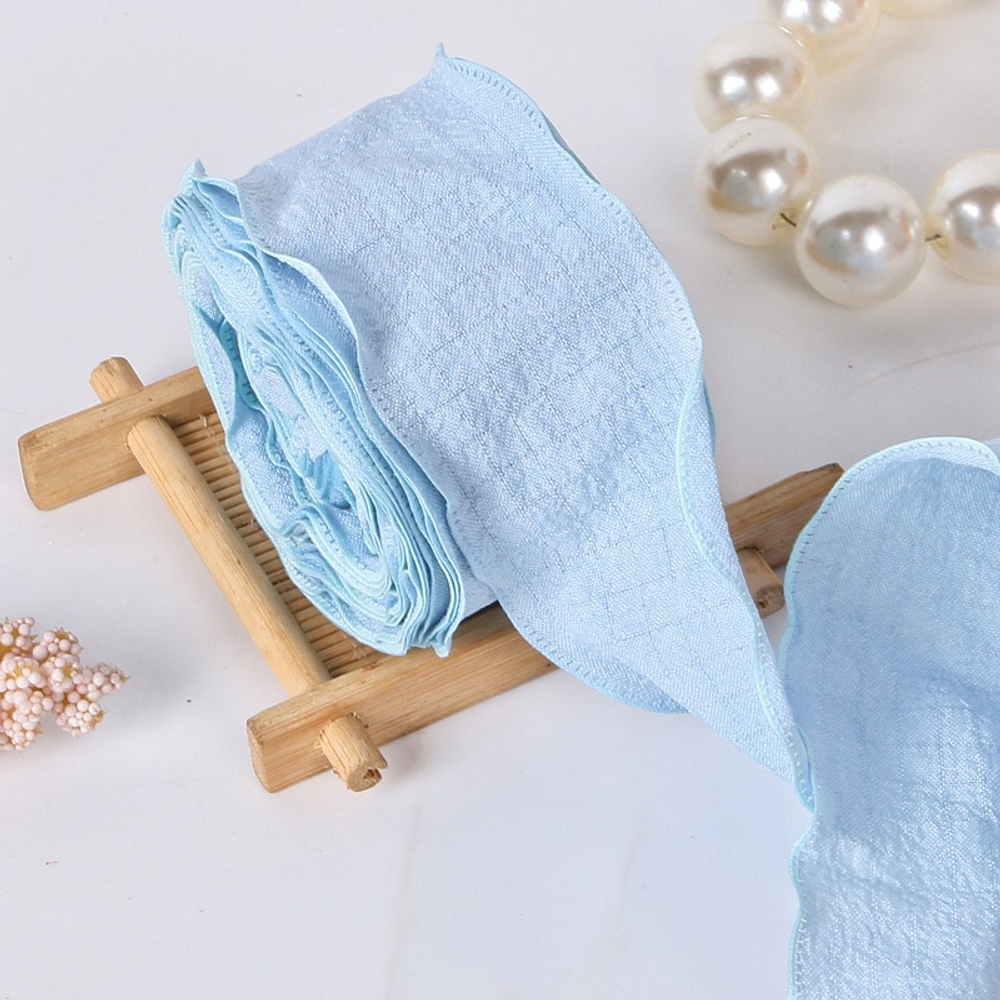 Лента тканевая (4 см*9,14 м) Нежная волна, Голубой, 1 шт.