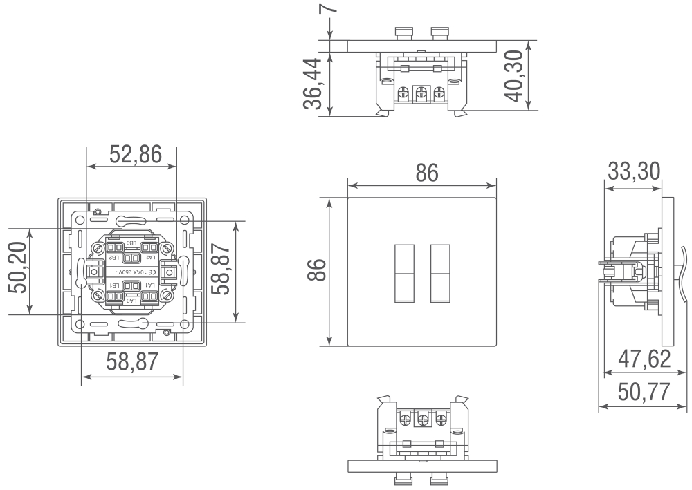 Переключатель на 2 тумблера,  клавиша Wave,  10AX 250V,  черный,  серия N96
