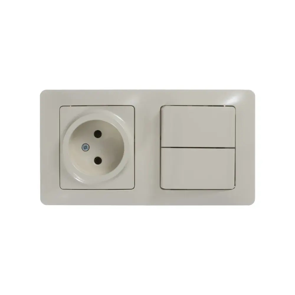 GLOSSA БЛОК: РОЗЕТКА без заземления + 2-клавишный ВЫКЛЮЧАТЕЛЬ, БЕЖЕВЫЙ