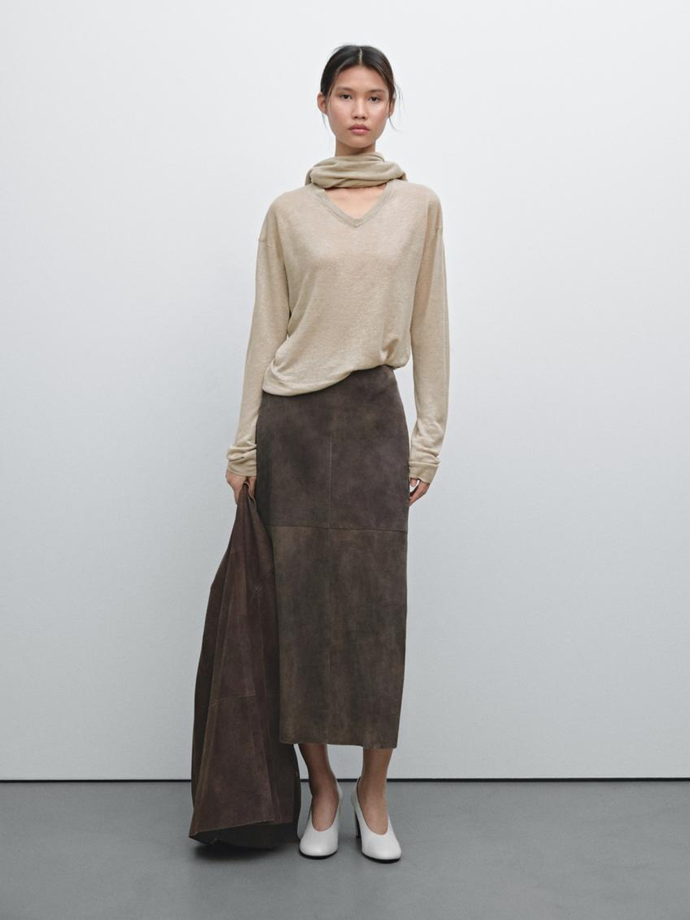 Massimo Dutti Свитер из 100% льняной ткани, дымчатый