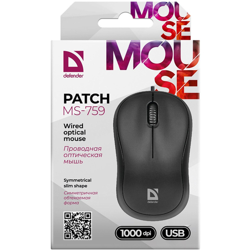 Мышь Defender Patch MS-759, USB, черный, 2btn+Roll